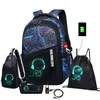 School Backpack for Boy Girls Anime Cartoon Luminous Childrens Bags AntiTheft Bookbag Daypack Shoulder Rucksack Laptop Bag 240219