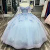 Небесно-голубое платье Quinceanera 2024, сладкое платье для вечеринки по случаю дня рождения 15 16, Vestidos Para XV, с аппликацией на плечах, конкурс принцессы Miss Pageant