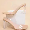 サンダル透明なハイヒールの女性スクエアトゥーサンダルサマーシューズウーマンクリアハイポンプウェディングゼリーbuty buty heels slippersl2402