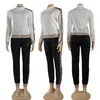 Women two piece pants white tracksuit casual jogging zip up jacket and black designer sweatpants set set free ship