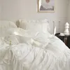 Bedding Sets Cream White Romantic Pleat Lace Ruffles Princess Set Velvet Fleece Duvet Cover Flat/Fitted Bed Sheet Pillowcases