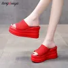 Slippers Red and white slippers wedge boots womens sandals platform sandals womens summer sandals beach sandals J240224