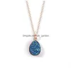 Pendentif Colliers Pendentif Colliers Haute Qualité Larme Résine Pierre Cristal Druzy Collier Pour Femmes Plaqué Or Blanc Rose Bleu Fa Dhtq7