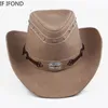 Clássico 100% couro ocidental cowboy chapéu para homens cavalheiro pai padrinho bonés panamá cowgirl jazz chapéus sombrero hombre 240221