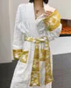 High-end women bathrobe nightgown cut velvet men and women couples long hotel bathrobe fashion brand pure cotton bathrobe pajamas