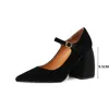 Dress Shoes PXELENA 2024 Korean Women Velvet Ankle Strap Chunky Block High Heels Pointed Toe Faux Suede Party Office Lady Pumps 34-46