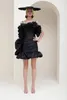 Casual klänningar Modig svart mantel Kort kvinnors förlovningsfest med ruffles trimmade satin mini maxi klänning