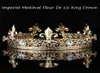 Men039s Imperial Medieval Gold King Couronne ronde complète Tiara Cristal Strass Réglable Fleur De Lis Décor Diadem Party Costum1613466