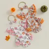 Rompers CitgeeSummer Halloween Infant Baby Girls Outfits Fly Sleeve Pumpkin Floral Print Romper Headband Set Clothes