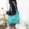 Einkaufstaschen, Mandala-Türkis-Lebensmittelgeschäft, bedruckt, Canvas, Shopper, Schultertasche, großes Fassungsvermögen, tragbare Handtasche mit Blumenmuster