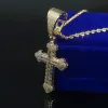 Collier de chaîne de Tennis avec pendentif croix glacée pour hommes, avec chaîne à maillons en corde de couleur or, bijoux Hip Hop, cadeau, 2024224