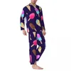 Vêtements de nuit pour hommes, glaces amusantes, automne, imprimé diable, ample, surdimensionné, ensemble de pyjama, manches longues, Kawaii, chambre à coucher, costume de maison graphique