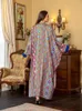 Roupas étnicas Primavera Verão Vestidos Longos para Mulheres V Pescoço Impressão Praia Jalabiya Vestido Muçulmano Abaya Maxi Robe Bat Sleeve Caftan Party