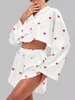 Vêtements de nuit pour femmes Restve Imprimer Pyjamas pour femmes 2 pièces Ensembles Lâche Manches longues Femme Costumes de nuit avec shorts Printemps Casual Homewear