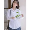 Vrouwen Blouses Zoete Kraagvorm Knop Shirts Vrouwen Koreaanse Mode Ruche Bloem Lange Mouw Blouse Vrouw Uitloper Tops H23