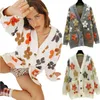 Lente en herfstmode nieuwe dames gebreide lange mouwen v-neck trui vorst Jacket vrouwen losse westerse stijl jacquard bloem single breasted