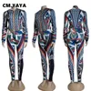 CM.YAYA Mode 3D Gedruckt Frauen Zwei 2 Stück Set Outfits Vintage Trainingsjacke und Legging Hosen Anzug INS Trainingsanzug Sweatsuit 240222