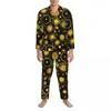 Мужская одежда для сна, абстрактный солнцезащитный пижамный комплект, золотые звезды с принтом, Kawaii, унисекс, с длинными рукавами, винтажный домашний комплект из 2 предметов, ночная рубашка больших размеров