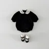 Herfst baby borduurwerk bloem kanten kraag casual lange mouwen bodysuit jongen meisje baby eenvoudige comfortabele losse katoenen onesie 240219