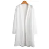 Cardigan mi-long personnalisé pour femme Texture de boîtier de transfert de chaleur HD tricoté à manches longues version ample Mode poignets élastiques polyvalents 100% polyester 308g blanc