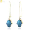 CSJA Hamsa Mão de Fátima Brincos pendentes de ouro para mulheres Roxo Verde Azul Natural Druzy Drusy Drusy Pedra preciosa Boho Ear Jewell1922388