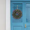 Decorative Flowers 45cm Artificial Lavender Spring Front Door Wreath Lifelike Multifunctional Floral For Outside Farmhouse Decor Accessory