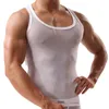 Regata masculina transparente, camiseta transparente sem mangas, malha respirável, musculação, fitness, colete sexy masculino, singletl2402