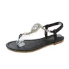 Модные сандалии 2023, новая летняя женская обувь со стразами на носке, повседневные пляжные сандалии на плоской подошве Sandalias De Mujer J240224