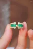 Cluster Rings LUOWEND 18K Yellow Gold Vintage Roll Design Natural Emerald Shiny Diamond Open Wide Ring For Women High Party Jewelry