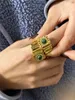 Offener Retro-Ring aus schwarzem Achat-Metall für Damen, goldfarbener Messingschmuck in hochwertiger europäischer und amerikanischer Qualität 240220