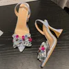 Sandals Eilyken Fashion Denim Bow Crystal Pump Sexy Dot Toe High Heel Womens Sandals Ball Spring Shoes Zapatillas De Mujer J240224