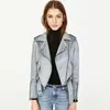 Damen Leder PU Blau Motorradjacke Weiblich Kurz Übergroß Faux Damen Moto Biker Wildleder Vintage Langarm Mantel XL