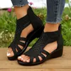 Klänningskor Fashion Rhinestone Wedge Sandals Women 2024 Summer Elegant Ladies Rom Hollow Female Black Casual Sandalias