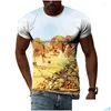 Homens camisetas Mens Camisetas 2024 Moda Deserto Paisagem Padrão T-shirt Bonito Personalidade Manga Curta Tops Gota Entrega Appa Otlkb