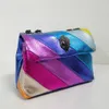Stitching Rainbow Patchwork Handbag Eagle Metal Pu Leather Metallic Square Bag Jointing Purse2647