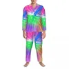 Мужская одежда для сна Tie Dye Art Pajamas Мужские пижамы с ярким принтом Kawaii Повседневная осень 2 шт. Повседневные свободные дизайнерские пижамные комплекты больших размеров