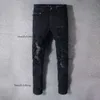 Pantaloni Alla Moda Jeansdauomoが苦しんだ破裂した手紙ヒップホップ穴Mansblackパンツのためのオートバイバイカーデニム