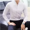 Vestido masculino camisas homens negócios colarinho de manga comprida camisa preto branco festa de casamento top slim fit patchwork roupas homme