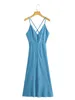 Casual Dresses Evening For Women 2024 Party Elegant Spaghetti Strap Satin Maxi V Neck Button Front Slits Backless Sexy Long