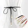 Belts 8 Colors Pearl Pendant Waist Belt Thin PU Leather Waistband For Dress Retro Braid Strap Beautiful Women Skirt
