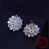 Female Snowflake Stud Earring 100% Real 925 Sterling Silver Jewelry High Quality Diamond Double Earrings For Women2869