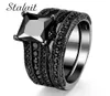 Mode Großen Platz Zirkon Ring Set Vintage Schwarz Paar Ring Titan Schmuck Hochzeit Ringe Für Frauen Geburtstag Gifts1727031