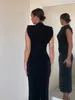 Sukienki swobodne moda Solid o szyja dla kobiet 2024 seksowna grzbiet dzielona bez rękawów szczupła sukienka elegancka nocna impreza klubowa szaty