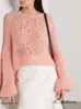 レディースロウセーター女性韓国のファッションランタンスリーブソフトモヘアOネックセーター女性秋と春のプルオーバーロングニットトップY7oy
