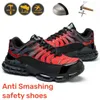 Luftkudde stål tå unisex arbetssäkerhetskor män kvinnor non glid sneakers anti-smash punktering bevis säkerhet andningsskor 240220