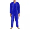 Nachtkleding voor heren Nautische blauwe pyjama Heren Witte strepen Schattig Slaapkamer Nachtkleding Herfst 2-delig Casual oversized grafische pyjamaset