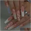 Faux Ongles Rose Candyfloss Ball Diamant Ballerine Longue Presse Sur Forme De Coeur Faux Ensembles Wearable Fl Er Art Conseils Drop Livraison Dhshb