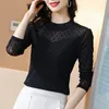 Women's Blouses Woman 2024 Autumn Winter Gauze Lace Sexy Shirts Female Long Sleeve Slim Shirt Tops Ladies Half High Collar G524