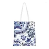 Shopping Bags Cute Pagoda Forest Tote Bag Reusable Blue Delft Vintage Chinoiserie Canvas Grocery Shoulder Shopper
