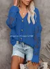 Women's Sweaters Crochet Lace V Neck Long Sleeve Hollow Out Cable Knit Cardigan for Women Sweaters Tops